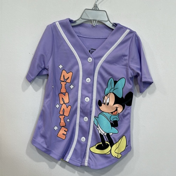 NWOT Disney Minnie Mouse Shimmer Glitter Kids Baseball Jersey Shirt 4/5 - Picture 2 of 9